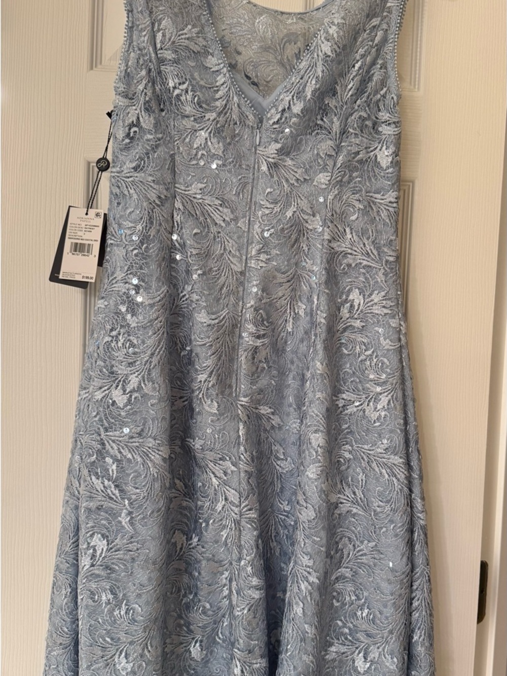 Adrianna Papell Pale Silver Lace Sequin Gown - Picture 2 of 2